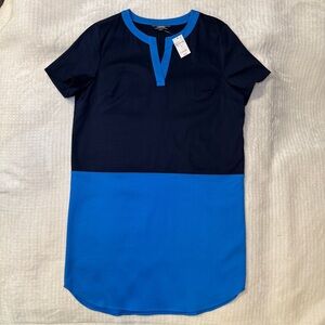 Lands’ End Dress Blu & Black Color Block Shift Shirt Dress Size 14 NWT